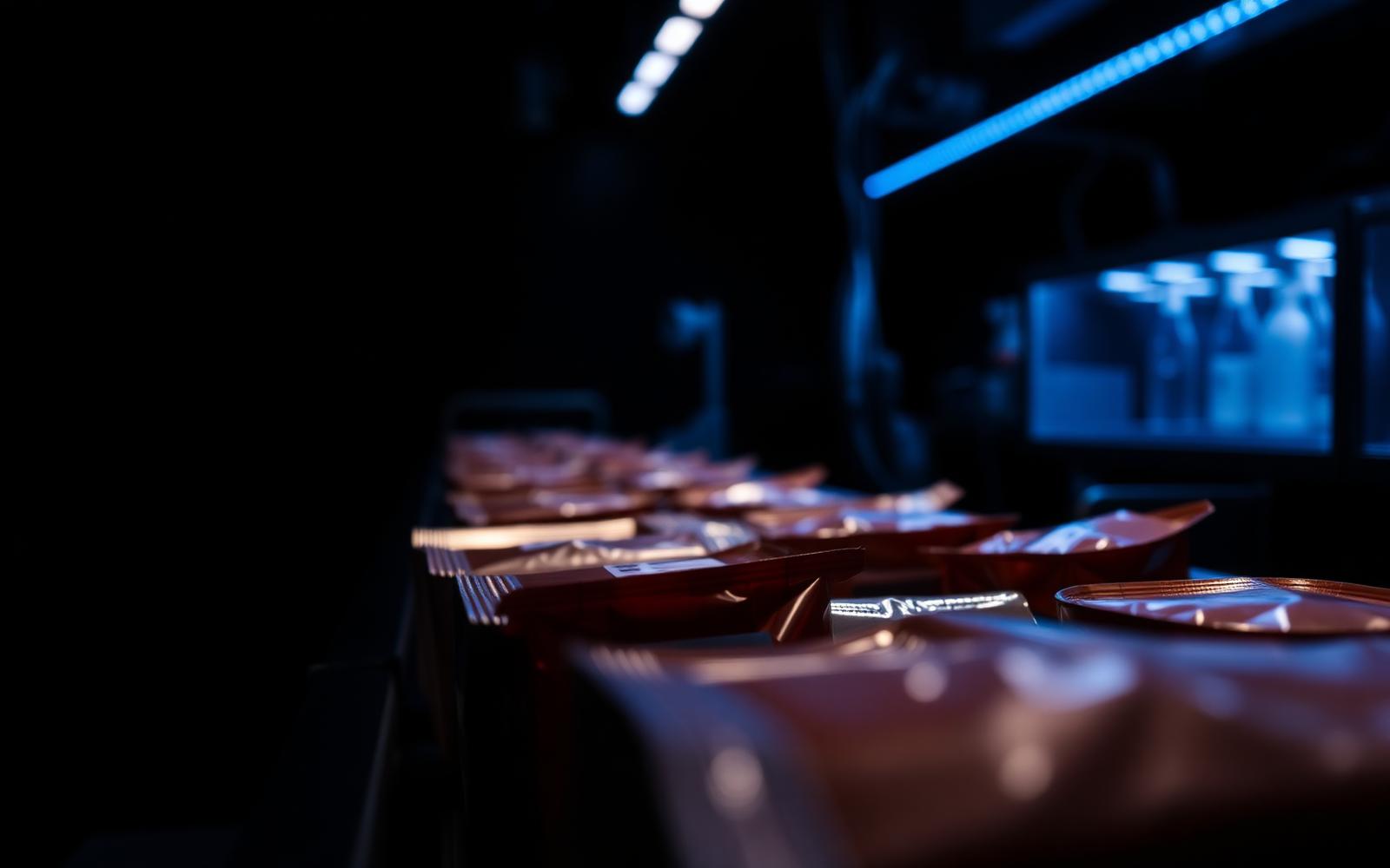 Packaging materials and ingredient QA verification on a production line with lab equipment